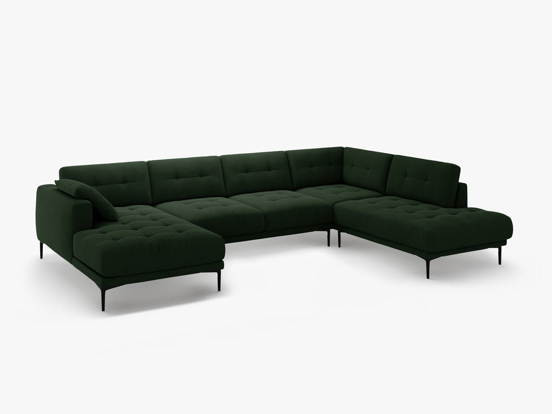 Micadoni Panorama Ecksofa Bemy 7-Sitzer Rechts Samt Flaschengrün