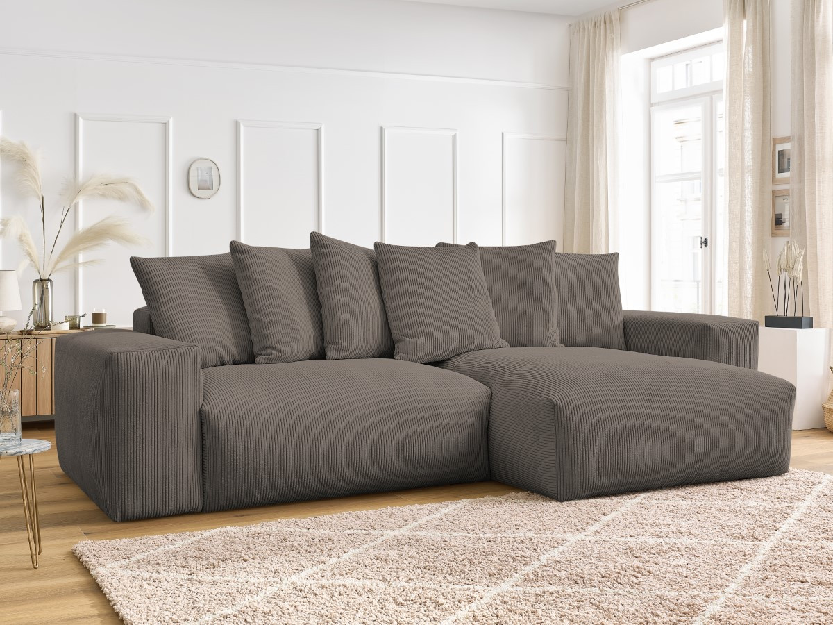 Bobochic Voltaire Ecksofa mit Schlaffunktion und Bettkasten Cordsamt Taupe