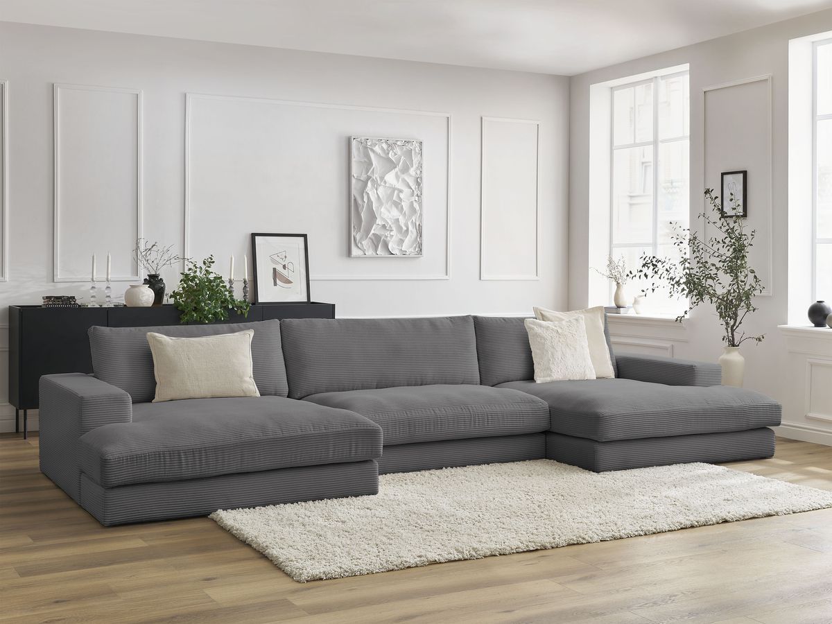 Bobochic Leonard Wohnlandschaft 404 × 159 cm Cordsamt Dunkelgrau