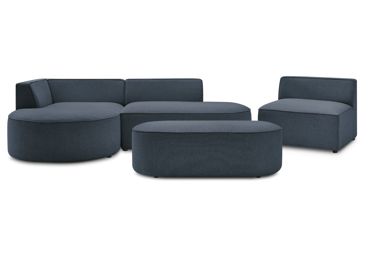 Bobochic Rousseau Ecksofa mit Sofamodul und Pouf Melange-Stoff Dunkelblau Ecke links