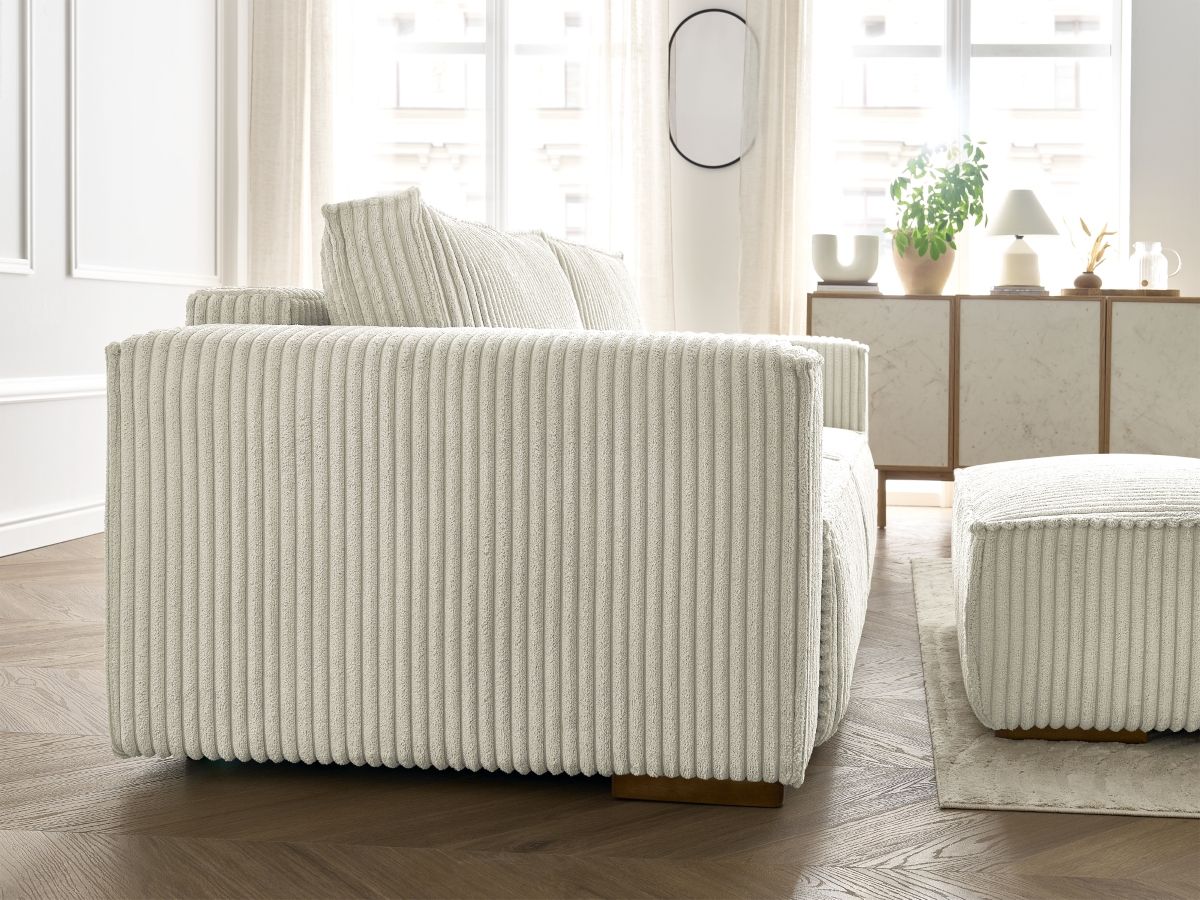 Bobochic Chelsea Schlafsofa 4-Sitzer mit Bettkasten und Pouf Breitcord weich Beige