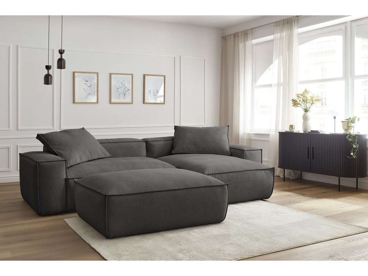Bobochic Boheme Ecksofa mit Pouf Melange-Stoff Dunkelgrau