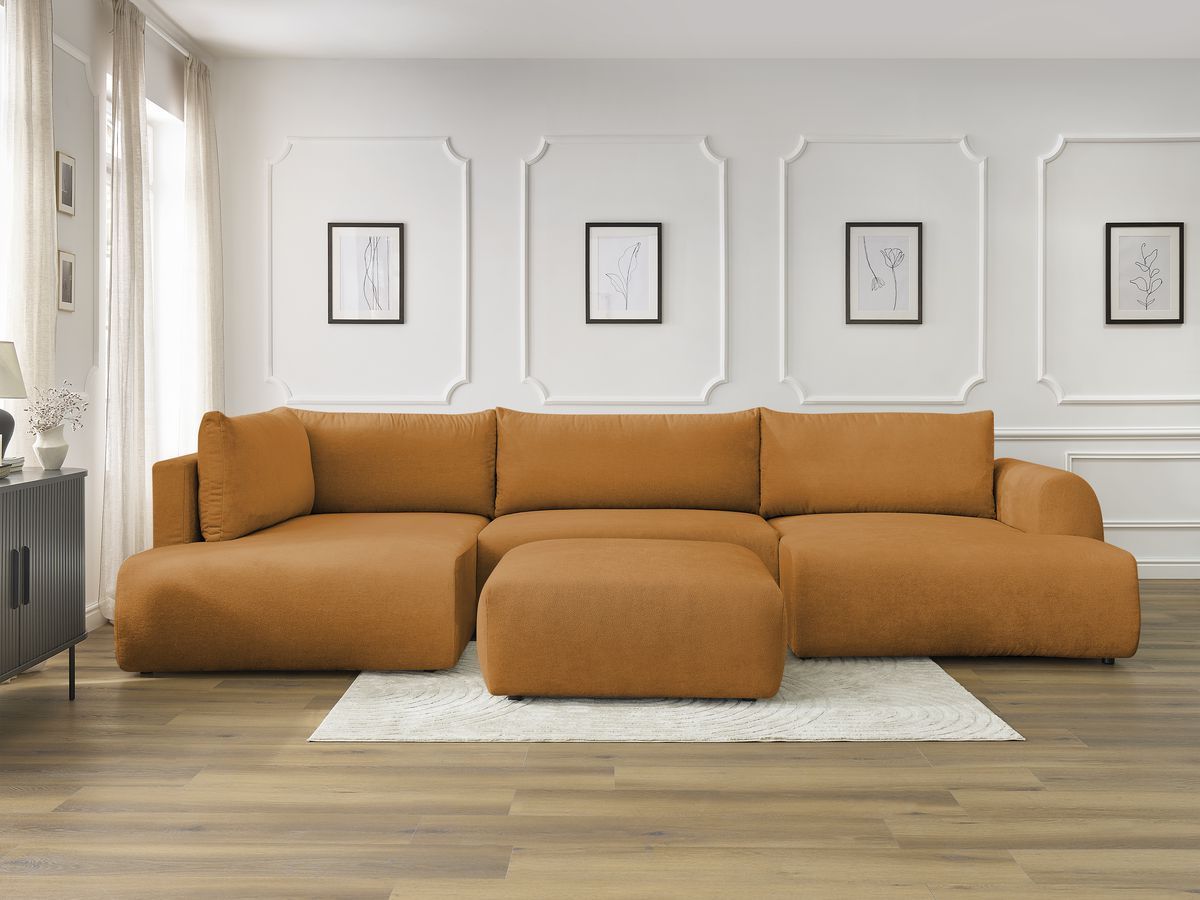Bobochic Lucien Wohnlandschaft mit Pouf Stoff Gelb Ecke rechts