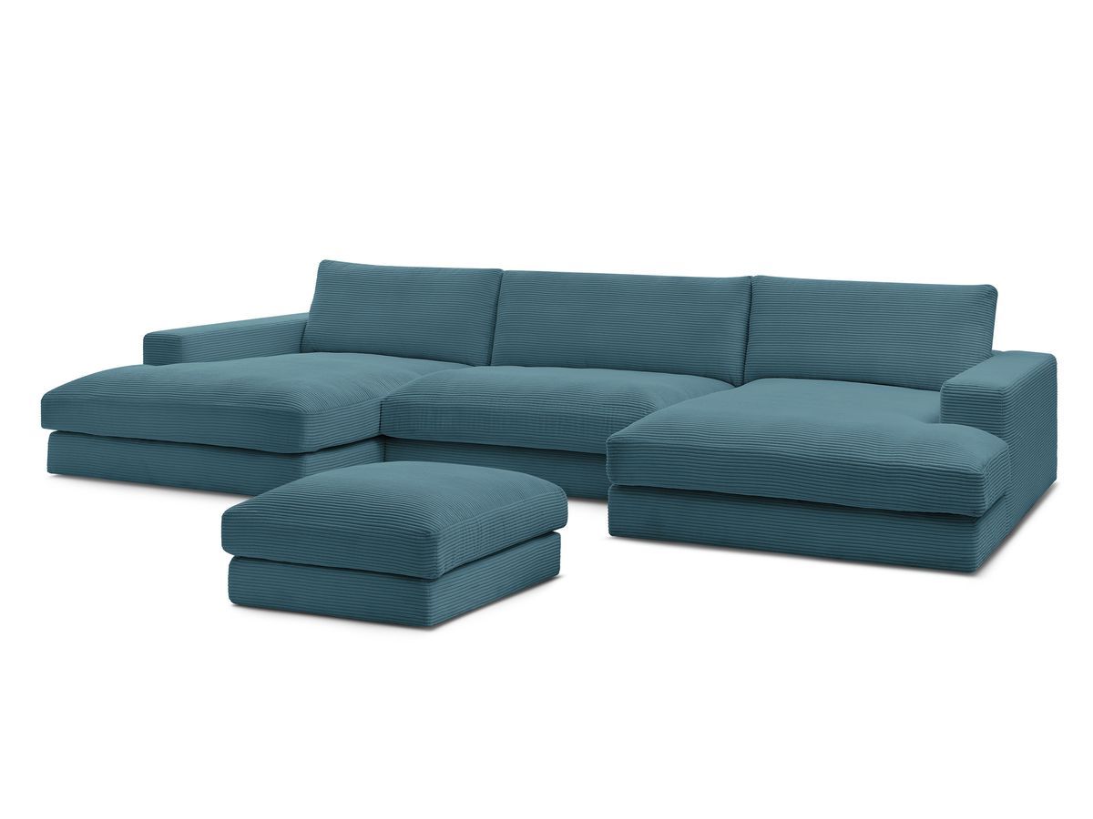 Bobochic Leonard Wohnlandschaft mit Pouf 349 × 159 cm Cordsamt Hellblau