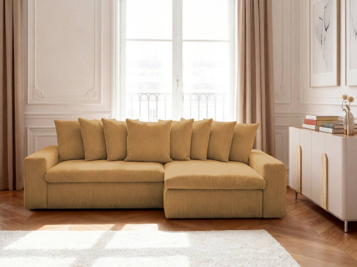 Bobochic Enore Ecksofa 330 × 157 cm Cordsamt Gelb Ecke rechts