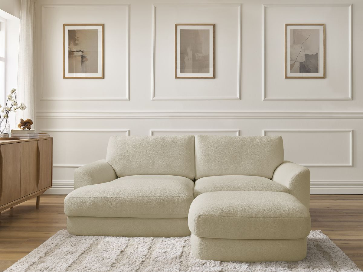 Bobochic Leonore Ecksofa mit Pouf Bouclé-Stoff Beige Ecke links
