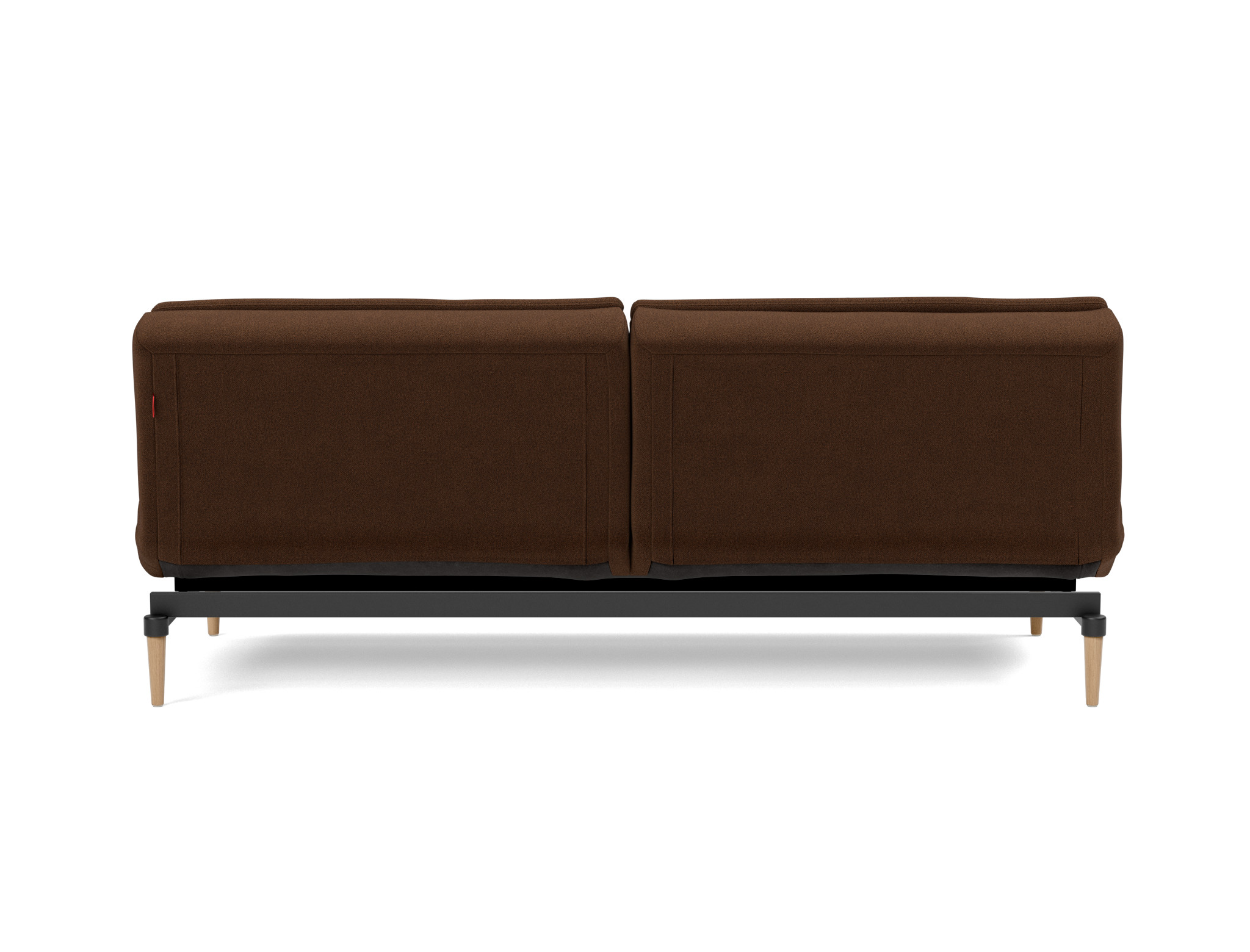 Schlafsofa Dublexo Strukturierter Stoff Taura 359-Cappuccino Beine Styletto Eiche hell