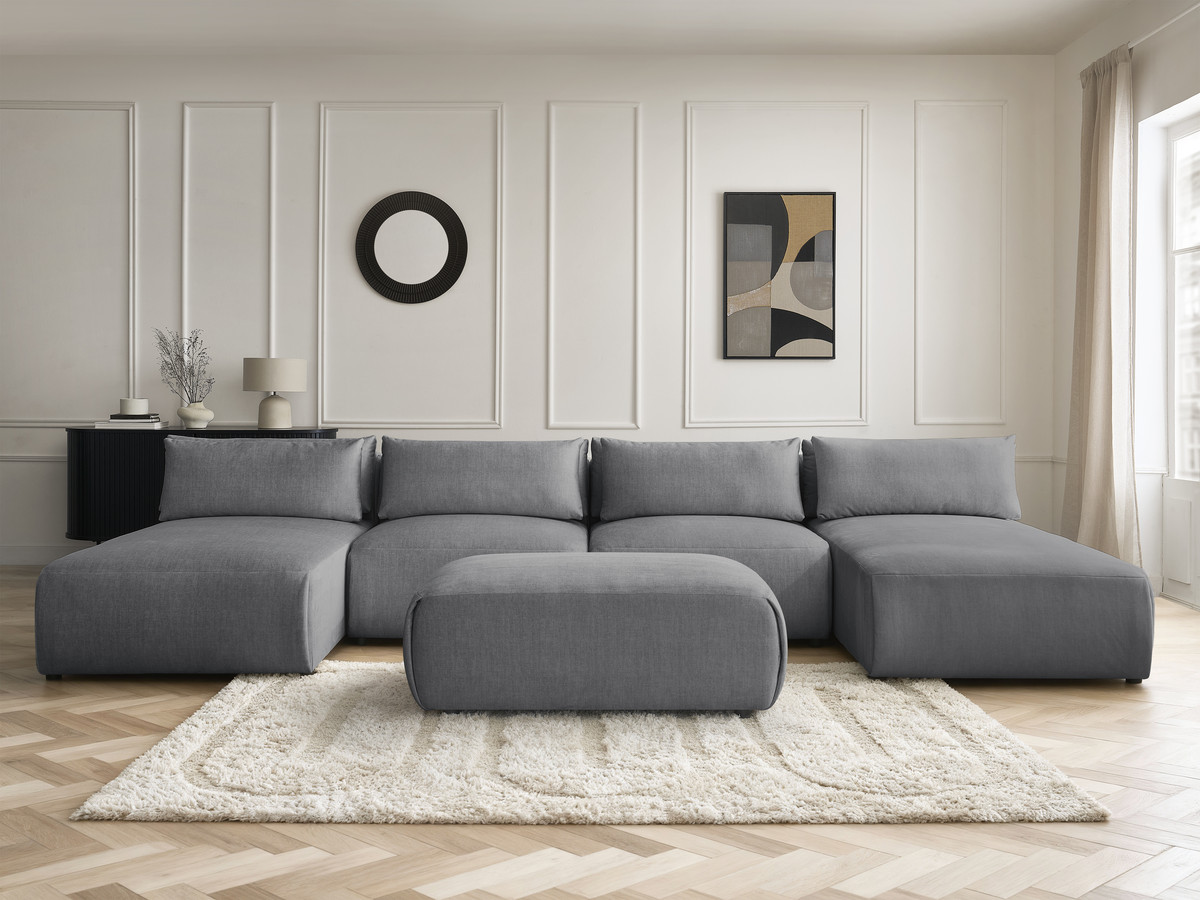 Bobochic Jana Wohnlandschaft mit kleinem Pouf Samt Dunkelgrau