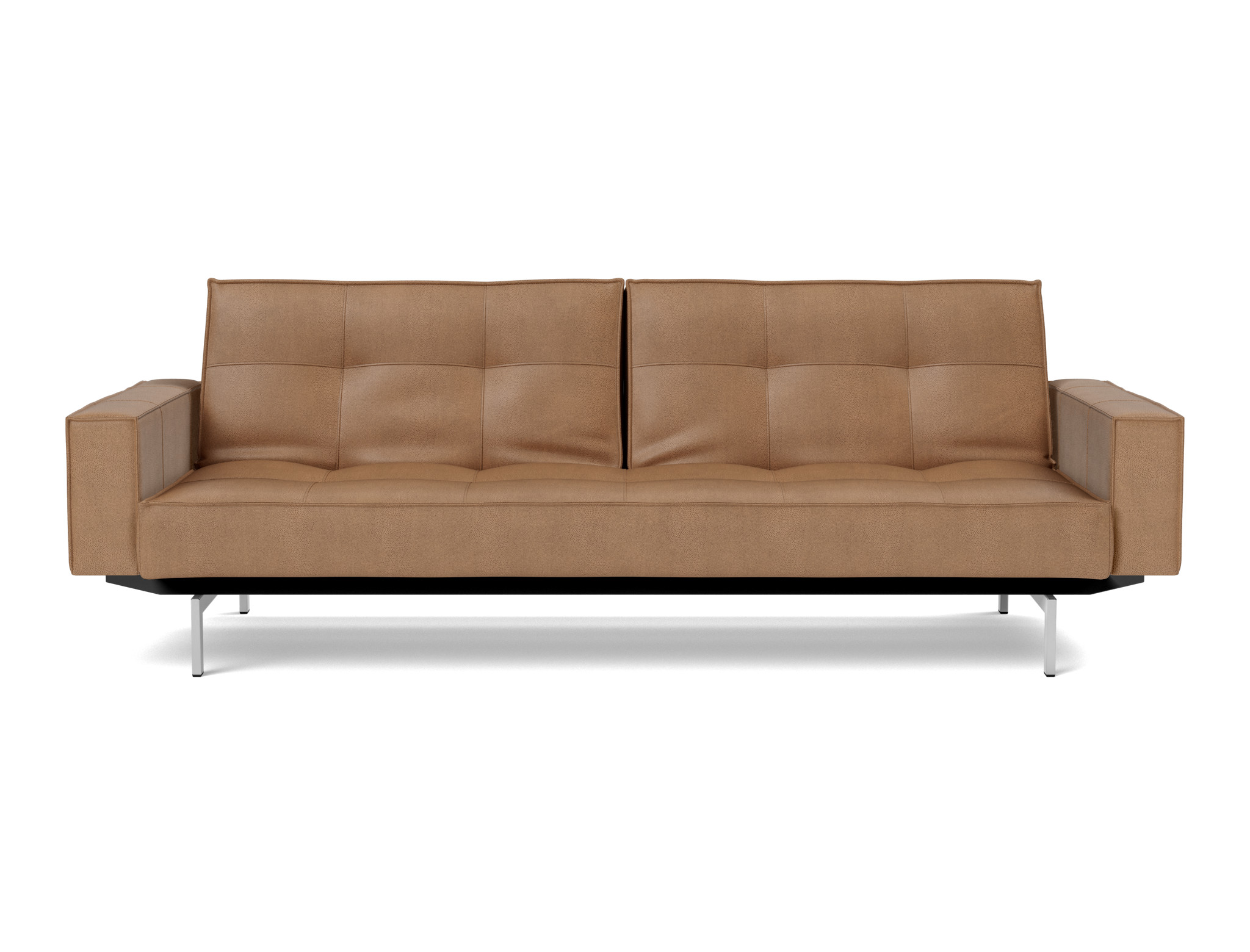 Schlafsofa Splitback mit Armlehnen Lederoptik Faunal 551-Brown Beine Chrom