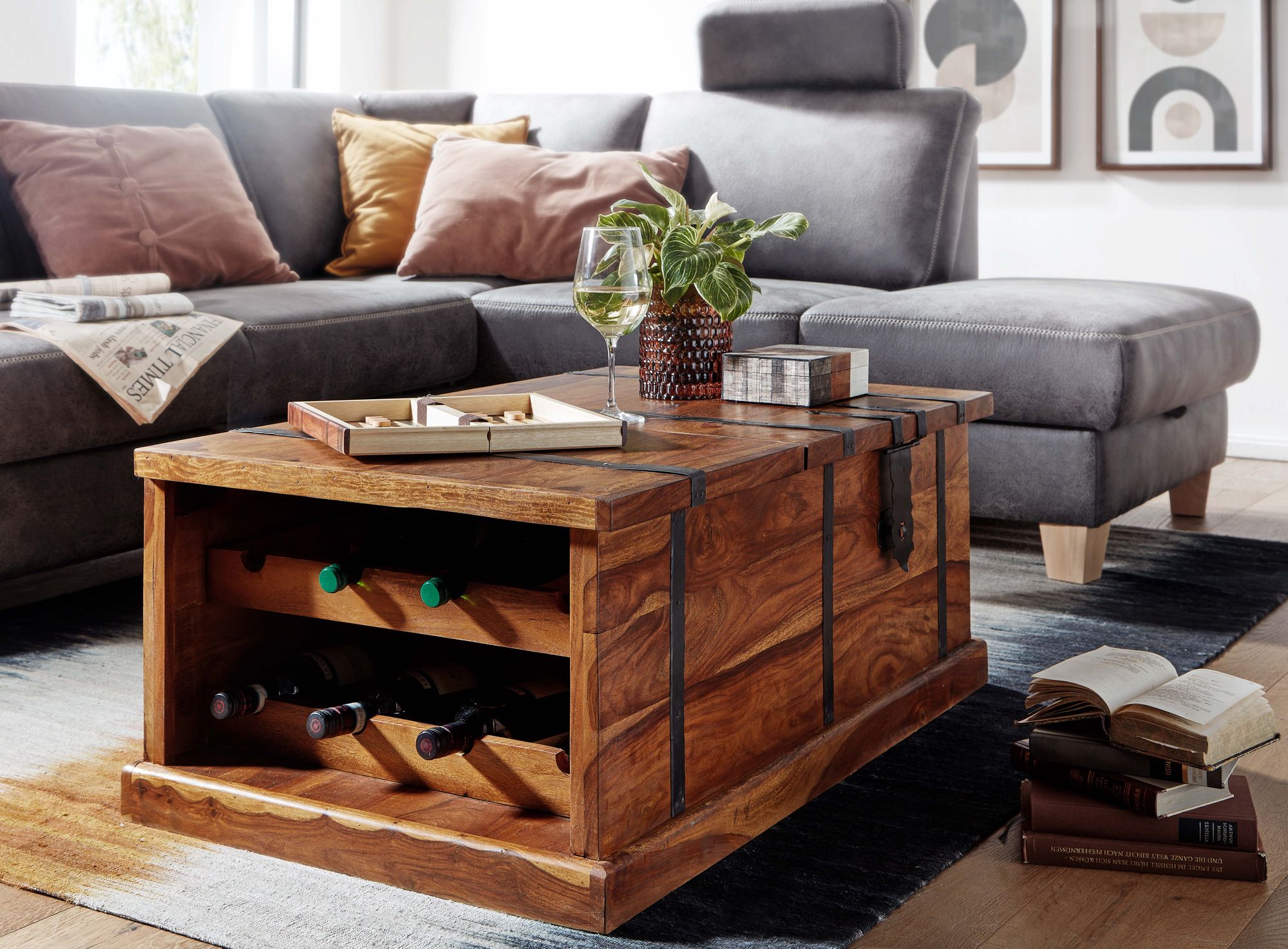 Couchtisch Sandfell Sheesham Massivholz 100 × 60 × 40 cm