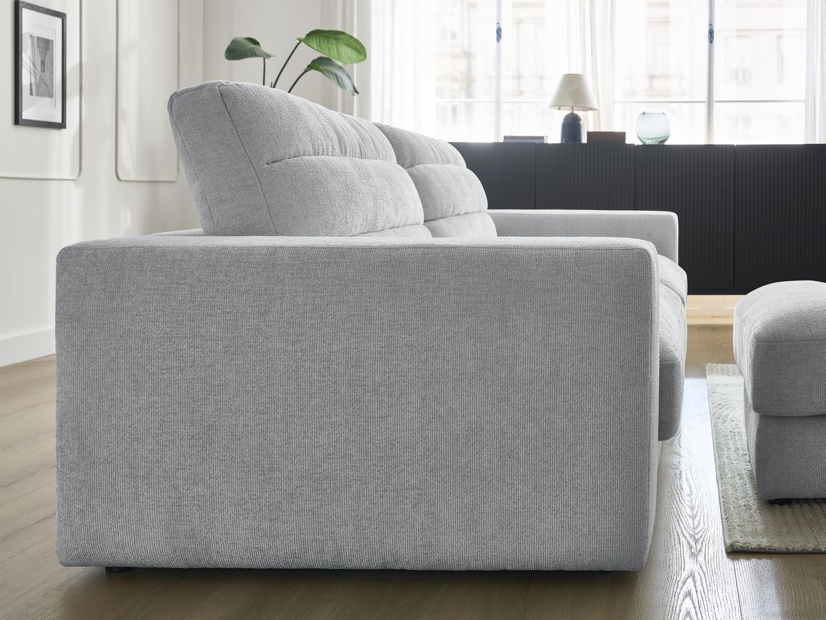 Bobochic Sierra Sofa 3-Sitzer mit Pouf Strukturstoff Hellgrau
