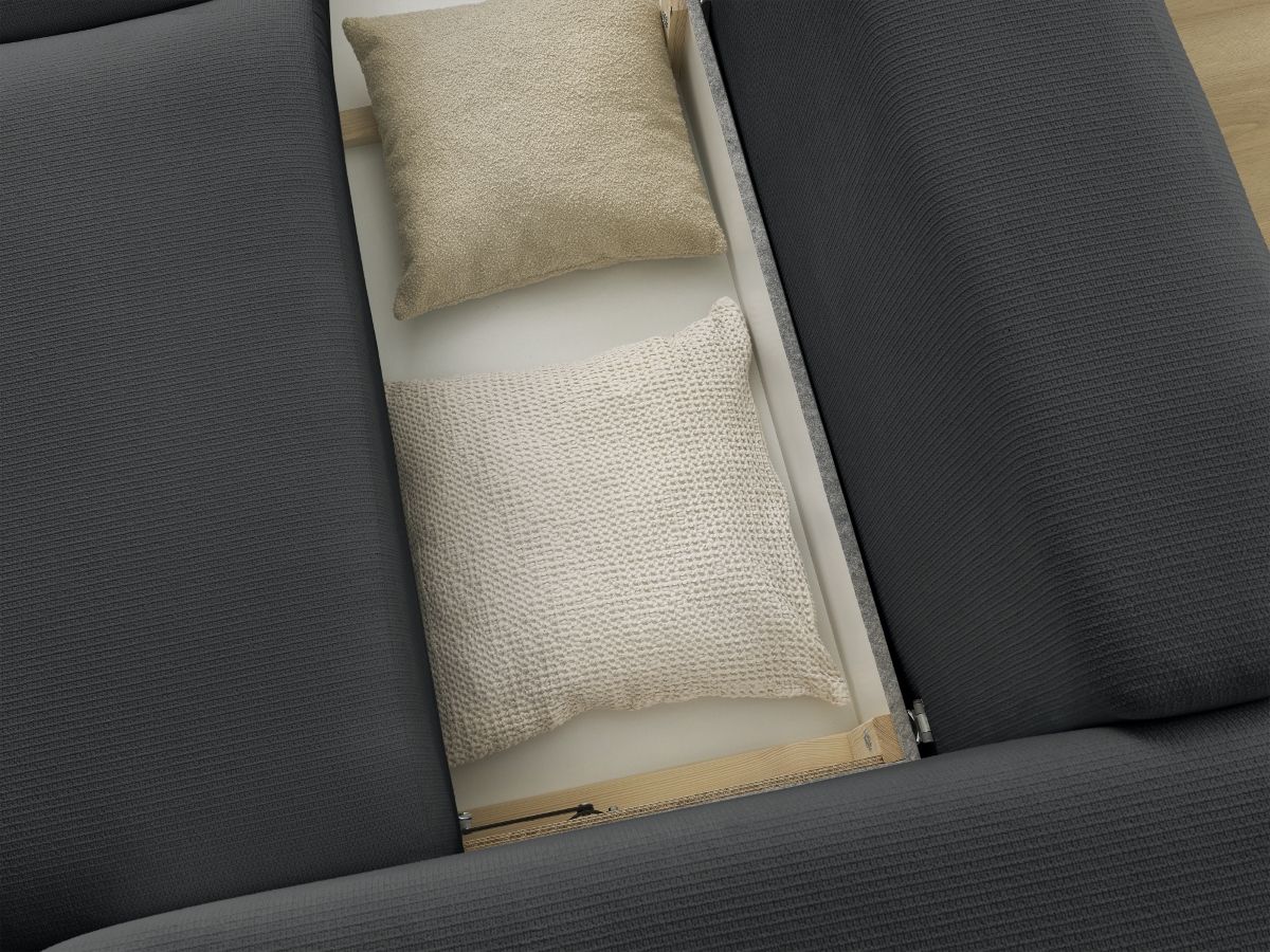 Bobochic Ezechiel Schlafsofa 3-Sitzer mit Bettkasten Melange-Stoff Schwarz