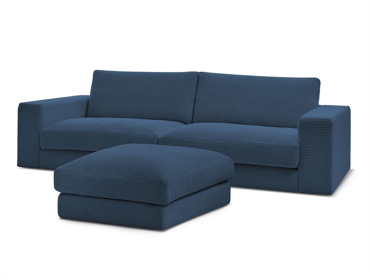 Bobochic Leonard Sofa 4-Sitzer mit Pouf 234 × 109 cm Cordsamt Dunkelblau