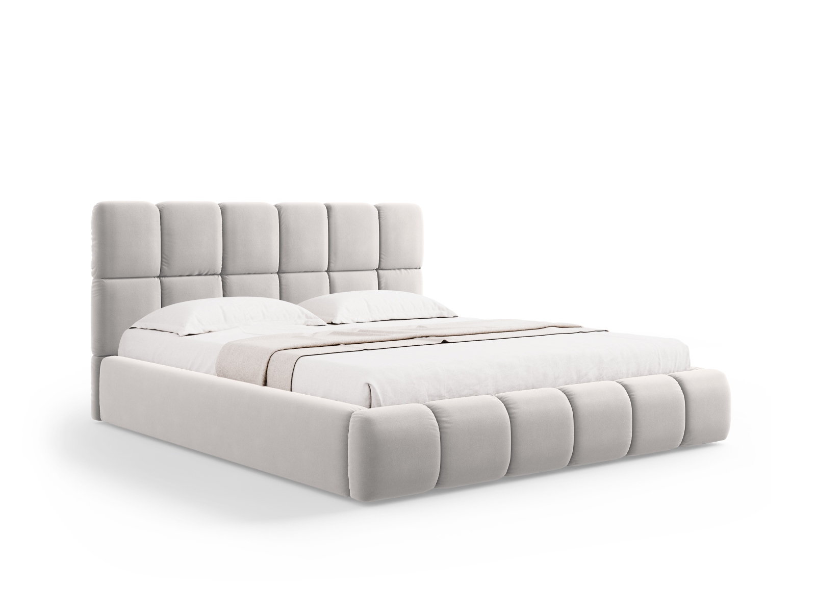 Micadoni Stauraumbett mit Kopfteil Bellis Samt Bluvel Silber 140x200