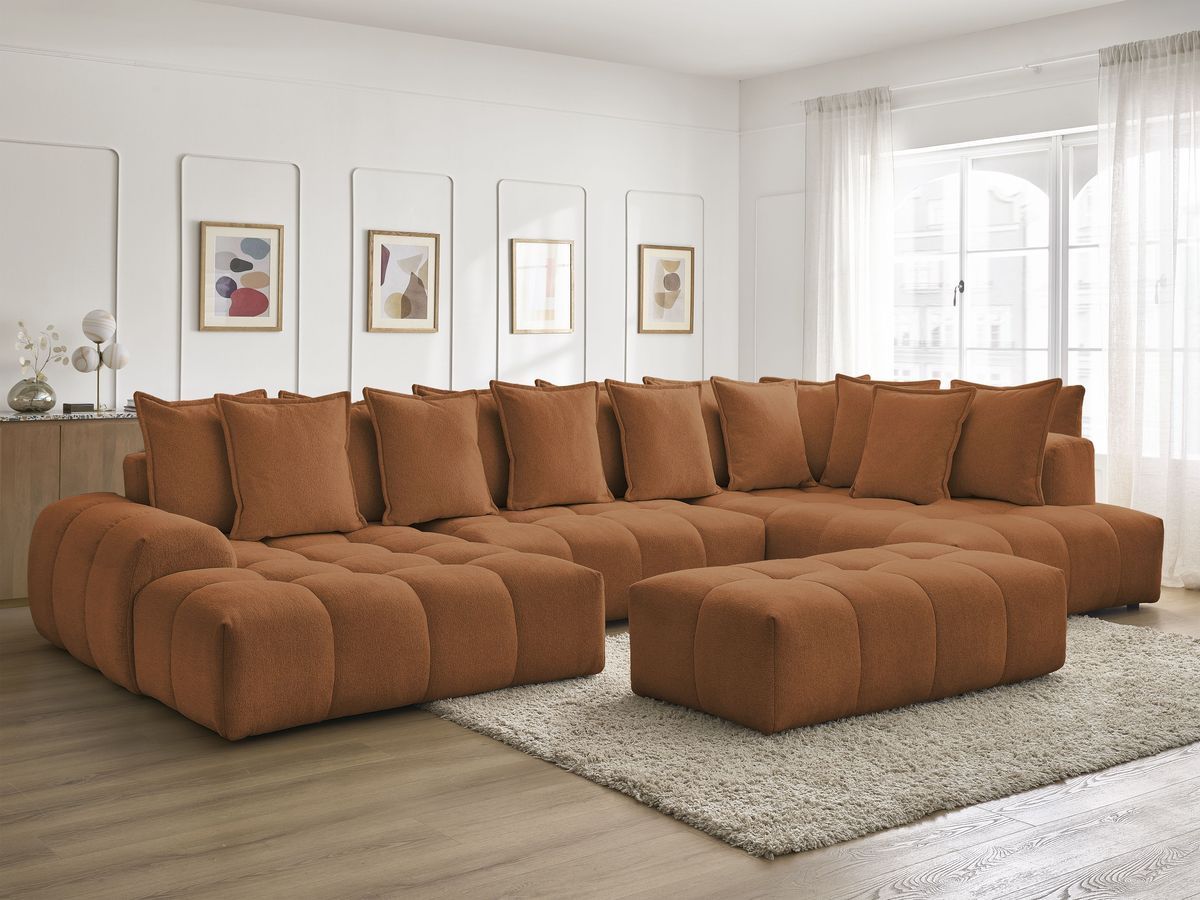 Bobochic Everest Wohnlandschaft mit Pouf, 14 Kissen Melange-Stoff Orange Ecke links