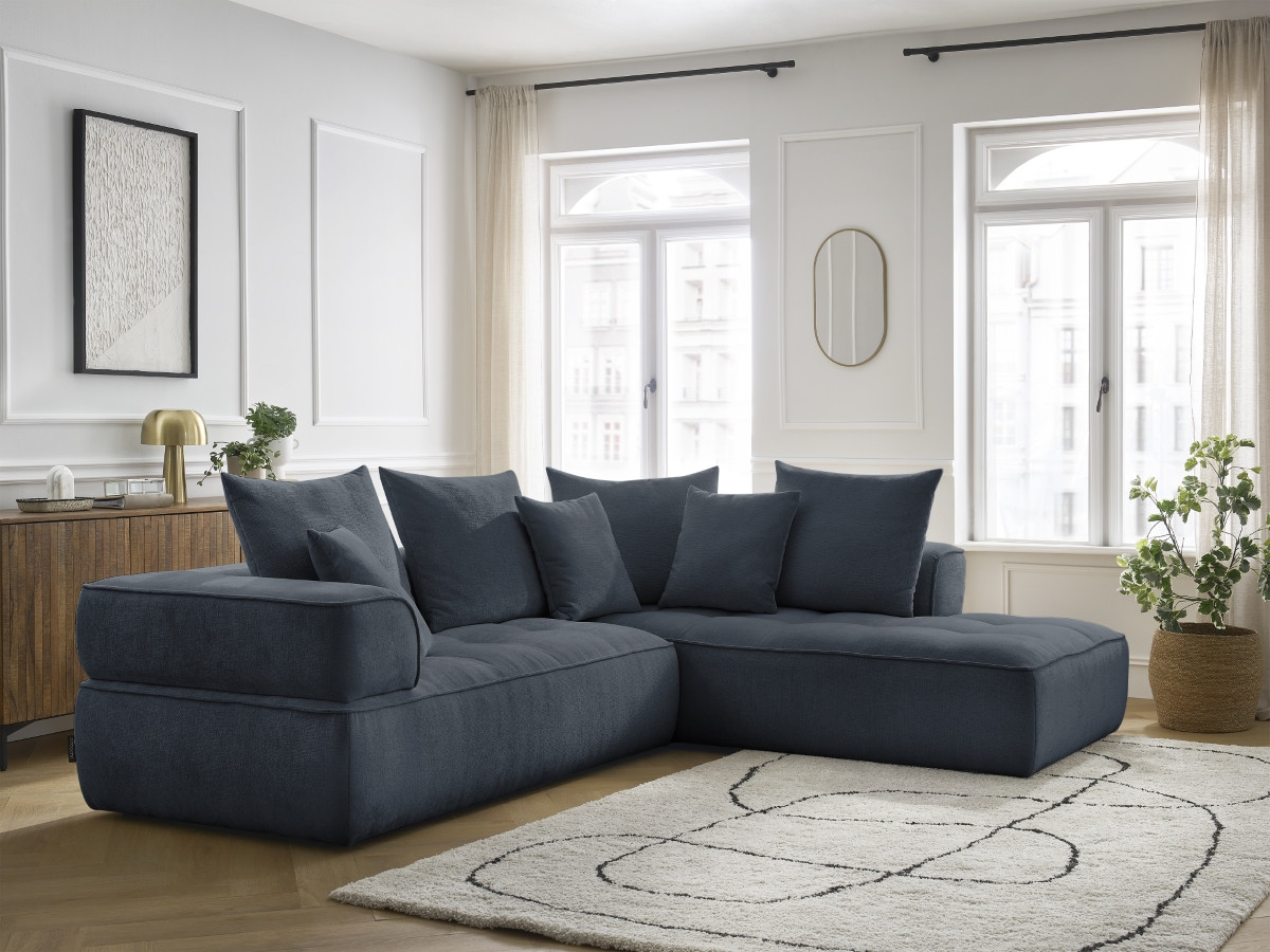 Bobochic Whesley Ecksofa Stoff Dunkelblau Ecke rechts
