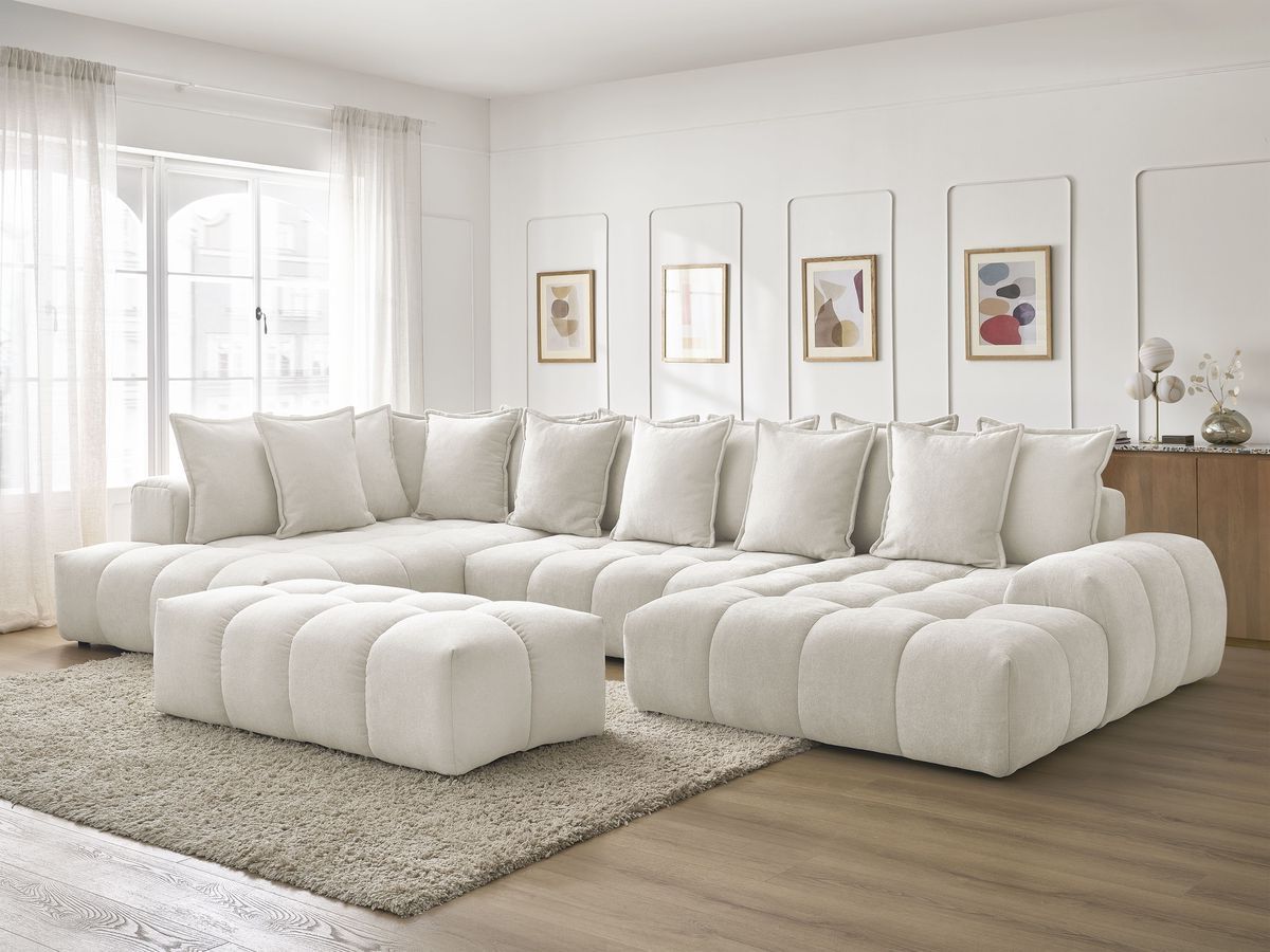 Bobochic Everest Wohnlandschaft mit Pouf, 14 Kissen Strukturstoff Weiß Ecke rechts