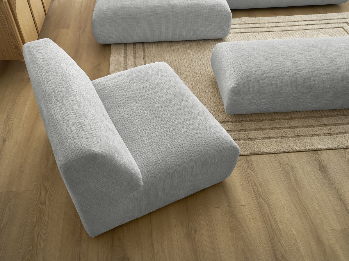 Bobochic Sirius Ecksofa mit Pouf 405 × 170 cm Strukturstoff Hellgrau Ecke links
