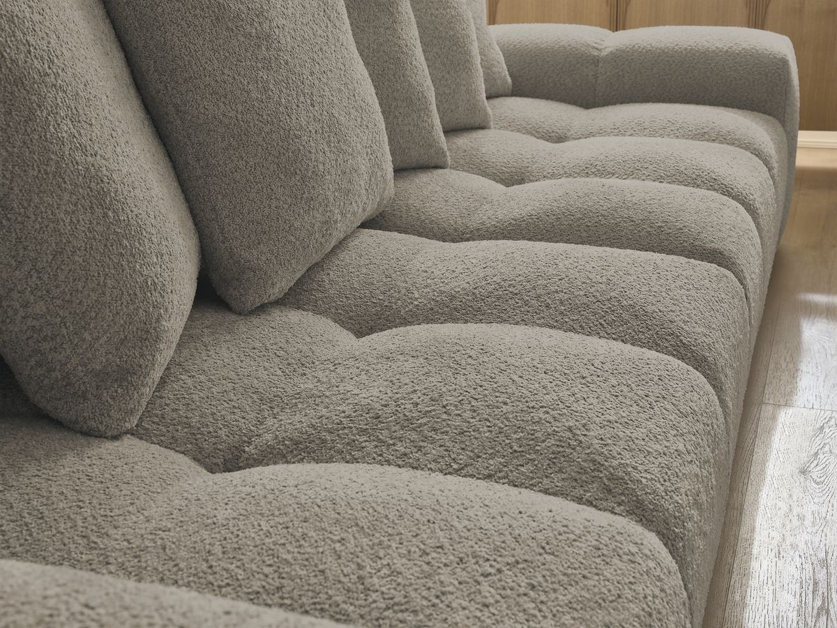 Bobochic Anakin Schlafsofa 3-Sitzer mit Bettkasten und Pouf, 6 Kissen Bouclé-Stoff Taupe