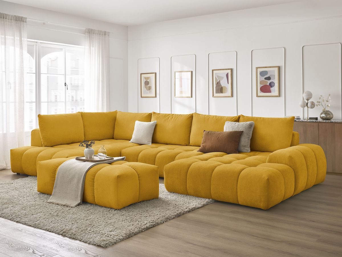Bobochic Everest Wohnlandschaft mit Pouf, 6 Kissen Strukturstoff Gelb Ecke rechts