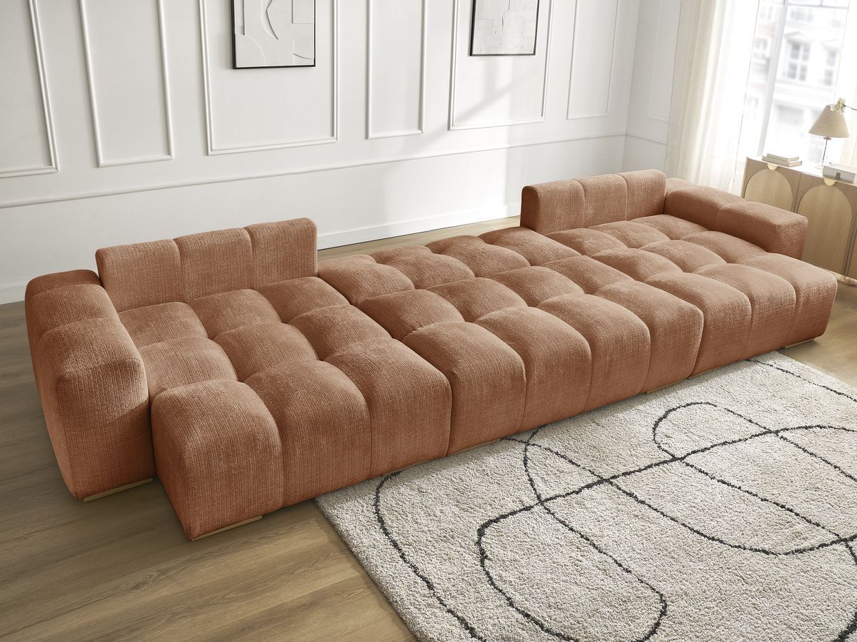 Bobochic Anakin Wohnlandschaft, Liegefläche 137 × 382 cm, 3 Kissen Strukturstoff Orange