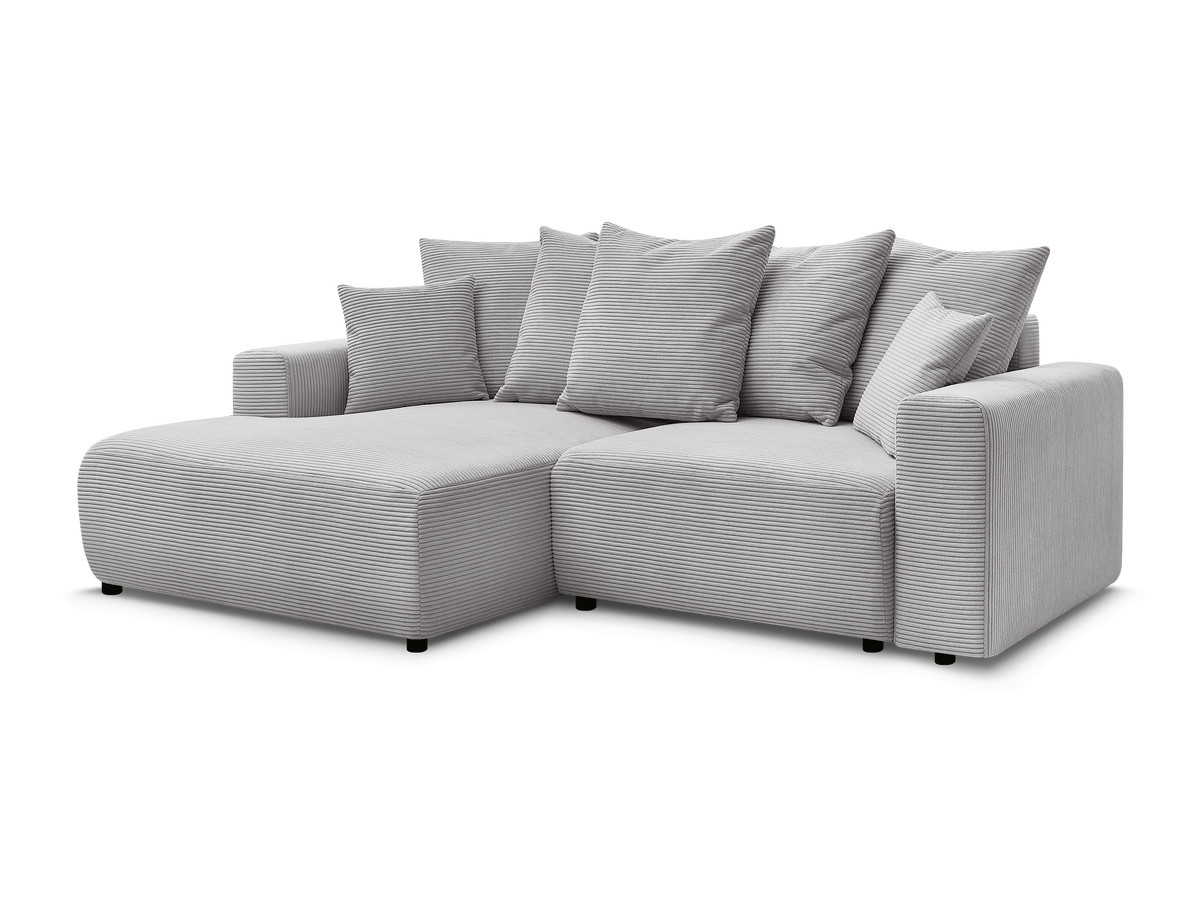 Bobochic Atilla Ecksofa mit Schlaffunktion und Bettkasten Cordsamt Hellgrau Ecke links