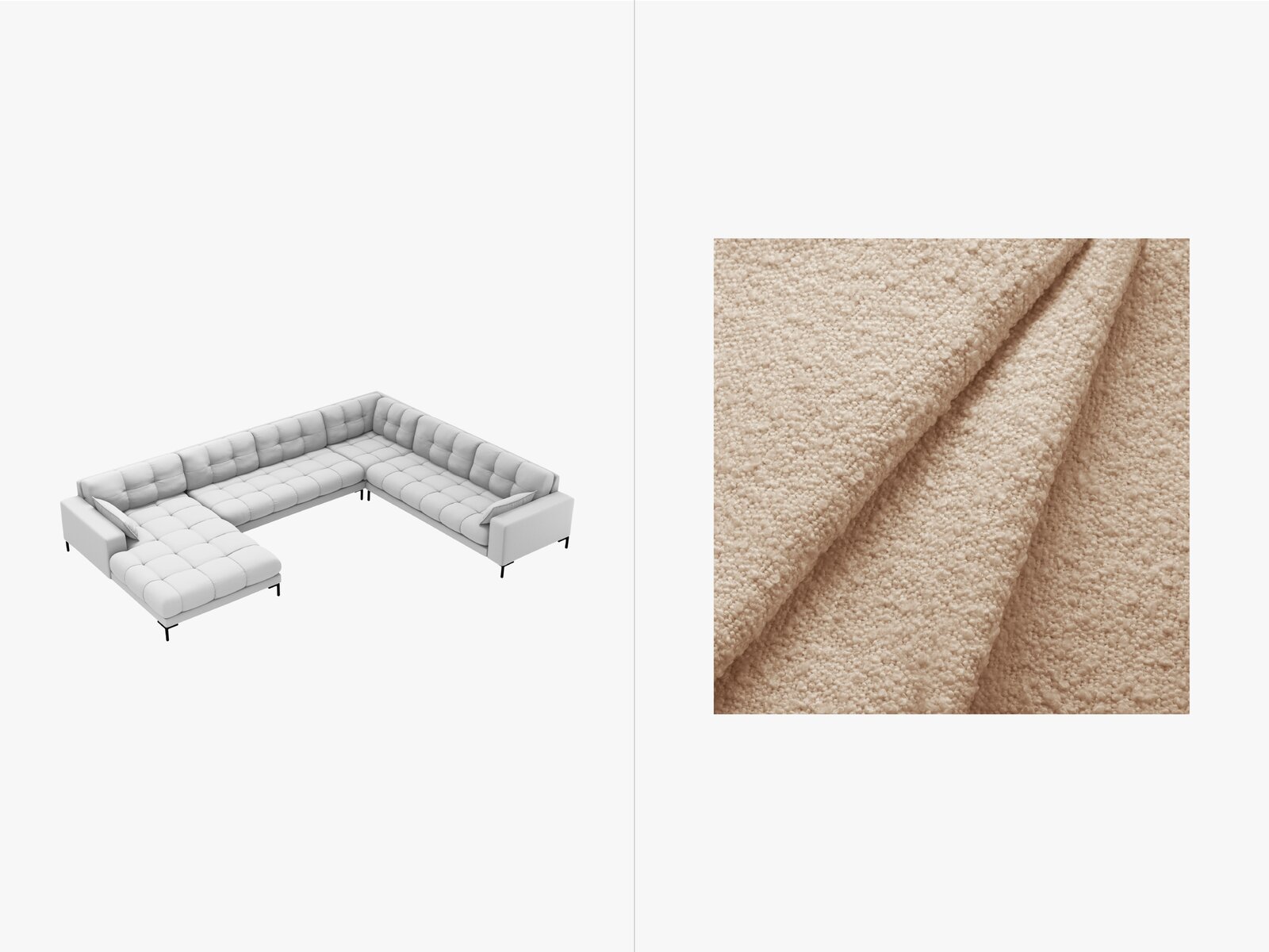 Micadoni Wohnlandschaft Mamaia 7-Sitzer Rechts Boucle Baloo Beige schwarze Beine