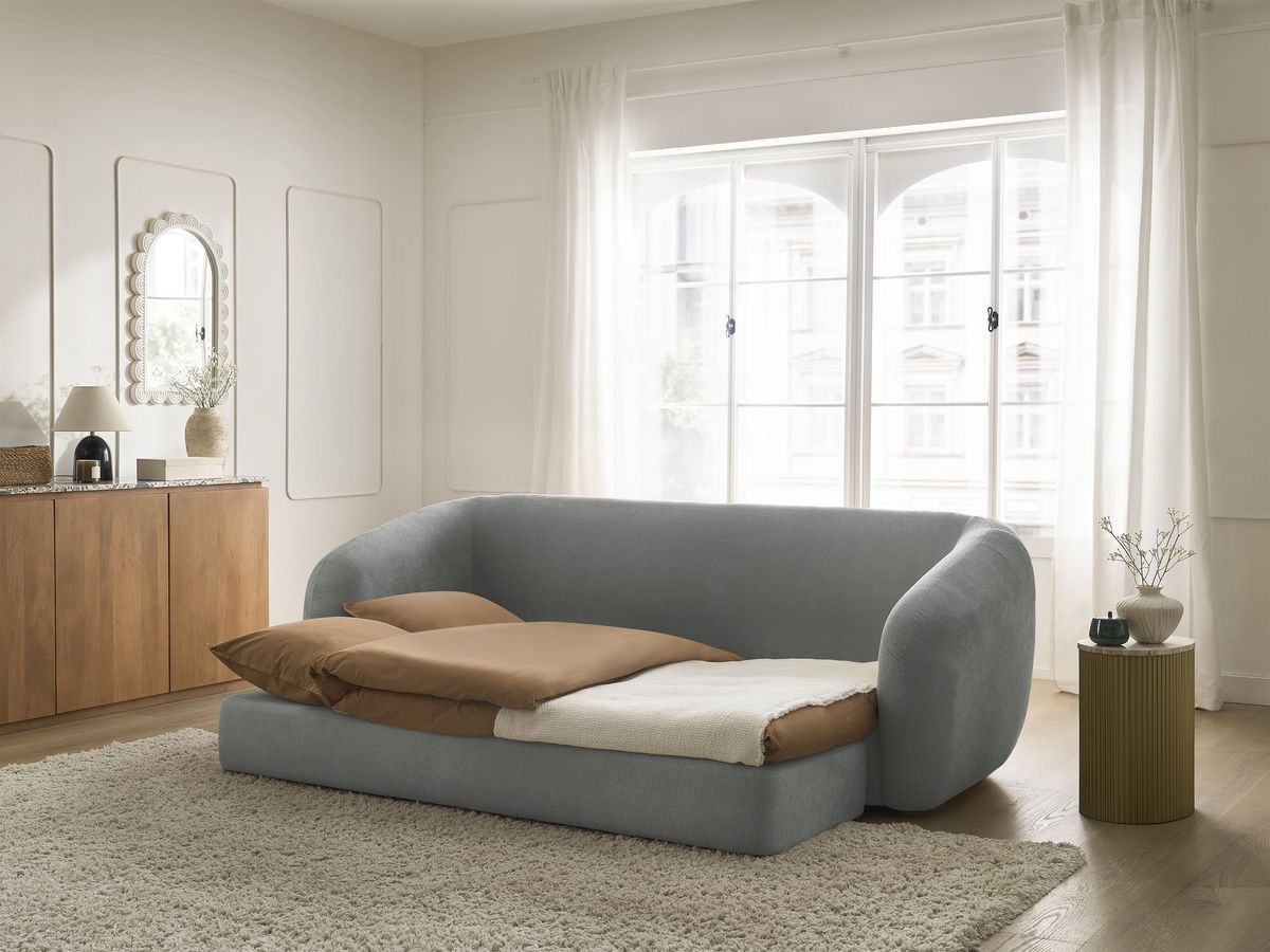 Bobochic Neyo Schlafsofa 3-Sitzer Stoff Dunkelgrau