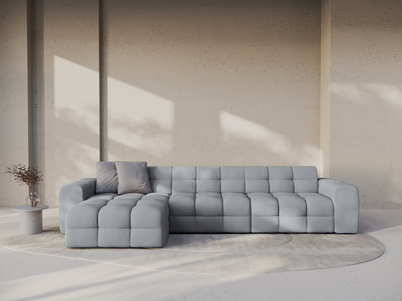 Micadoni Ecksofa Kendal 5-Sitzer Links Strukturierter Stoff Platinum