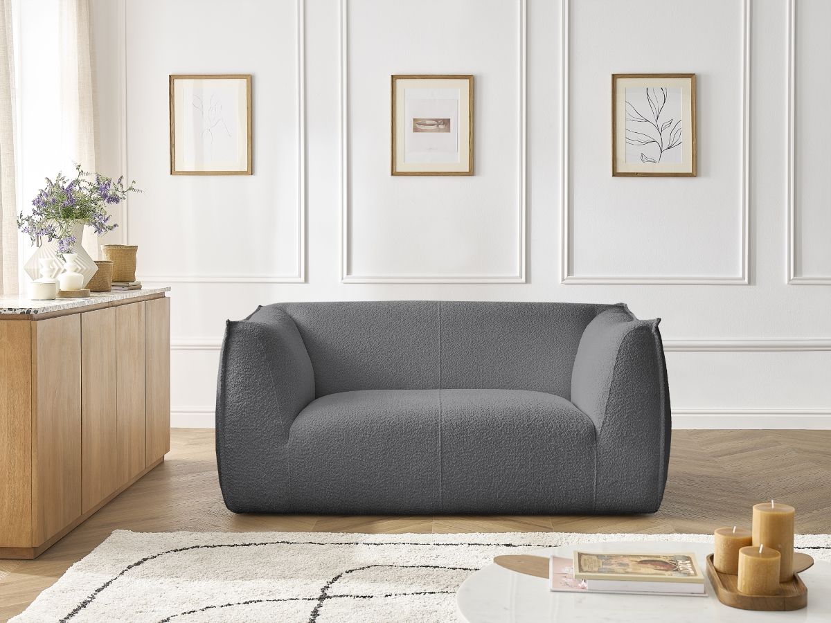 Bobochic Giorgia Sofa 2-Sitzer Bouclé-Stoff Dunkelgrau
