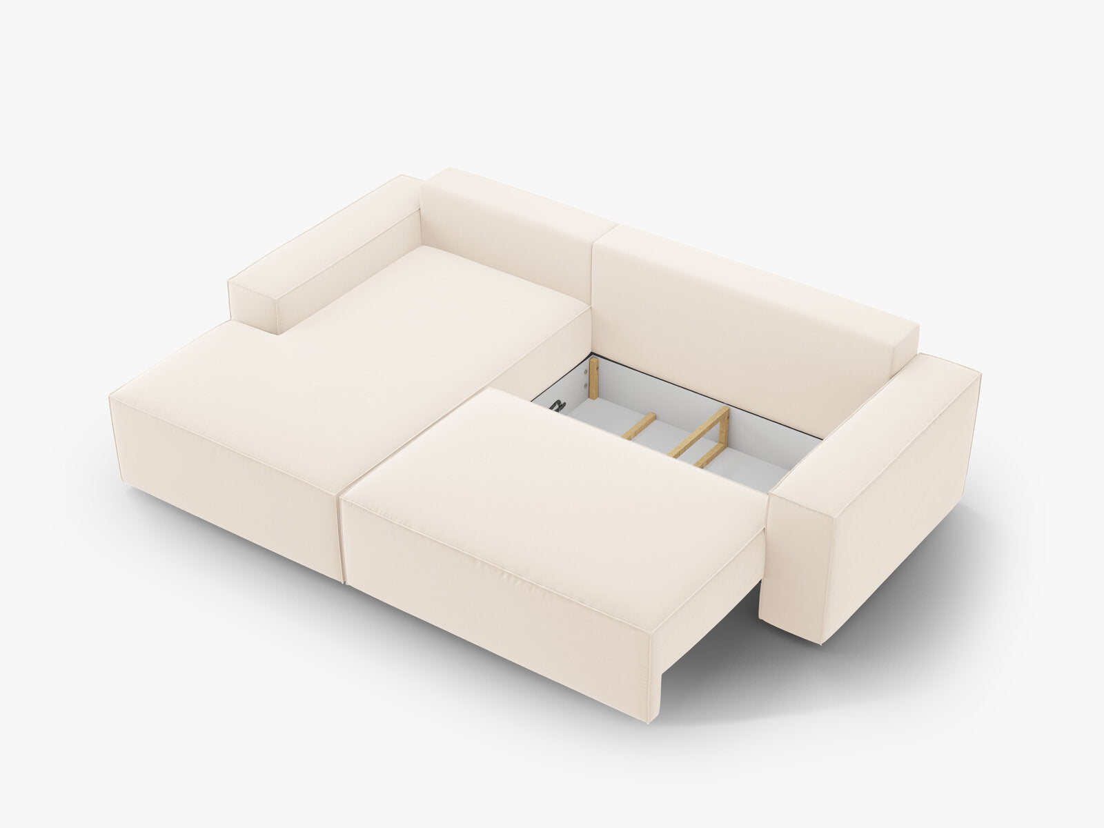 Micadoni Schlaf-Ecksofa Jodie 3-Sitzer Links Samt Helles Beige
