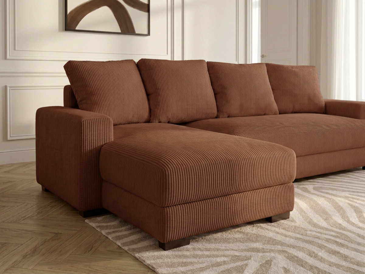 Bobochic Campi Ecksofa mit Schlaffunktion und Bettkasten Cordsamt Orange Ecke links
