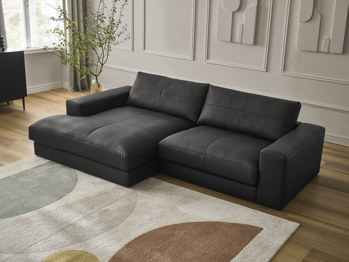 Bobochic Leonard Ecksofa 274 × 159 cm Leder Schwarz Ecke links