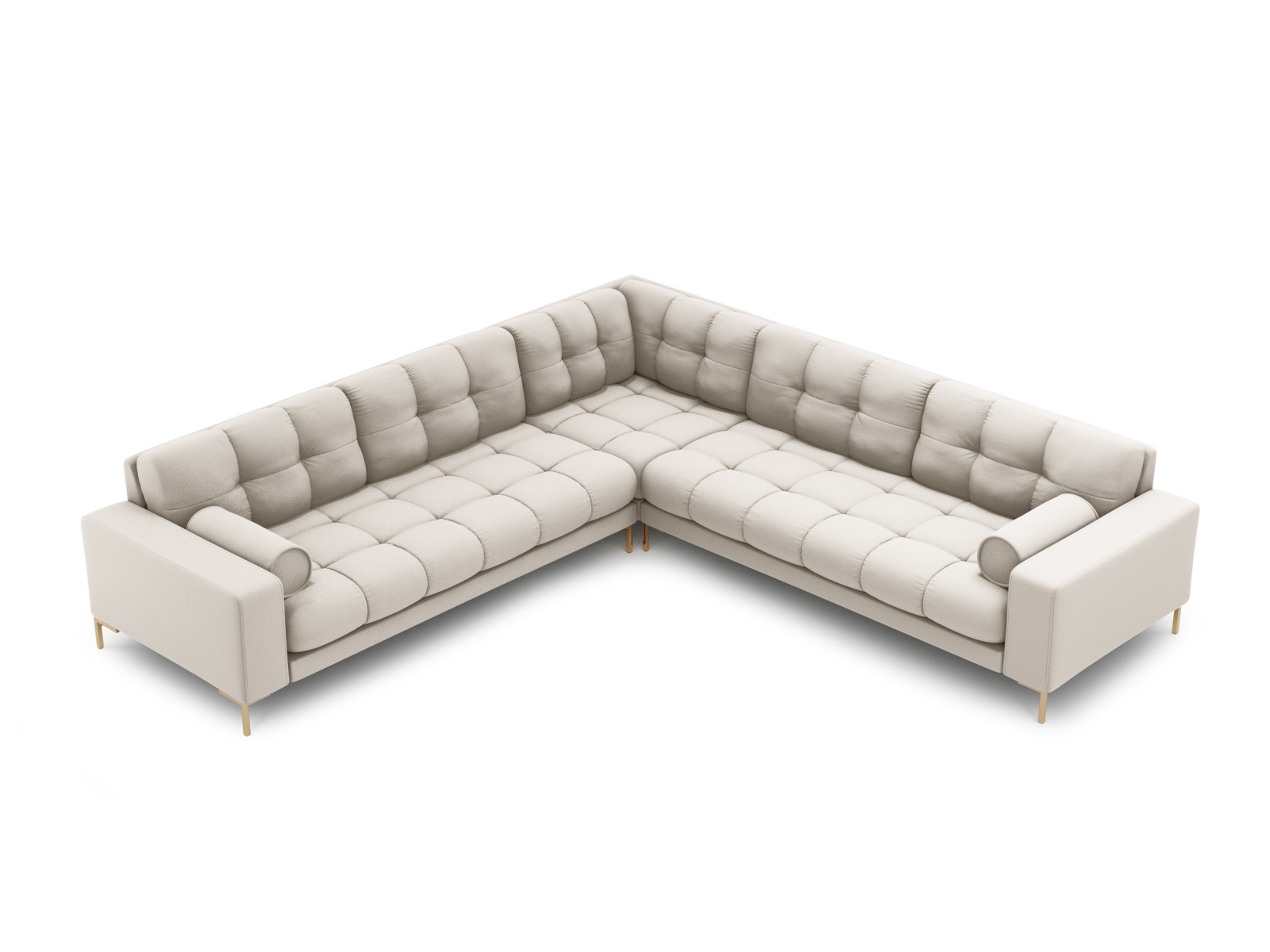 Cosmopolitan Design Symmetrisches Ecksofa Bali 6-Sitzer Strukturierter Stoff Neve Beige Beine Gold