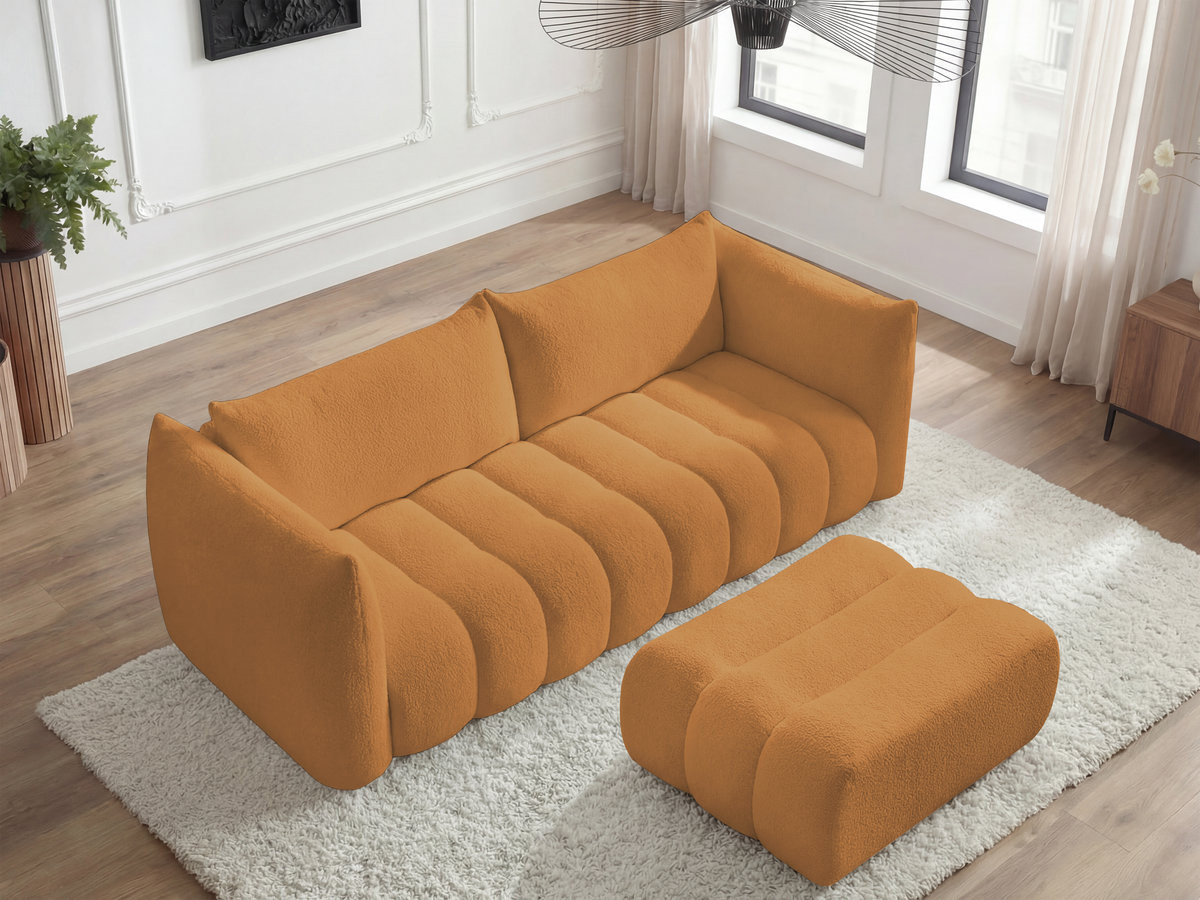 Bobochic Azra Sofa 4-Sitzer mit Pouf Bouclé-Stoff Gelb