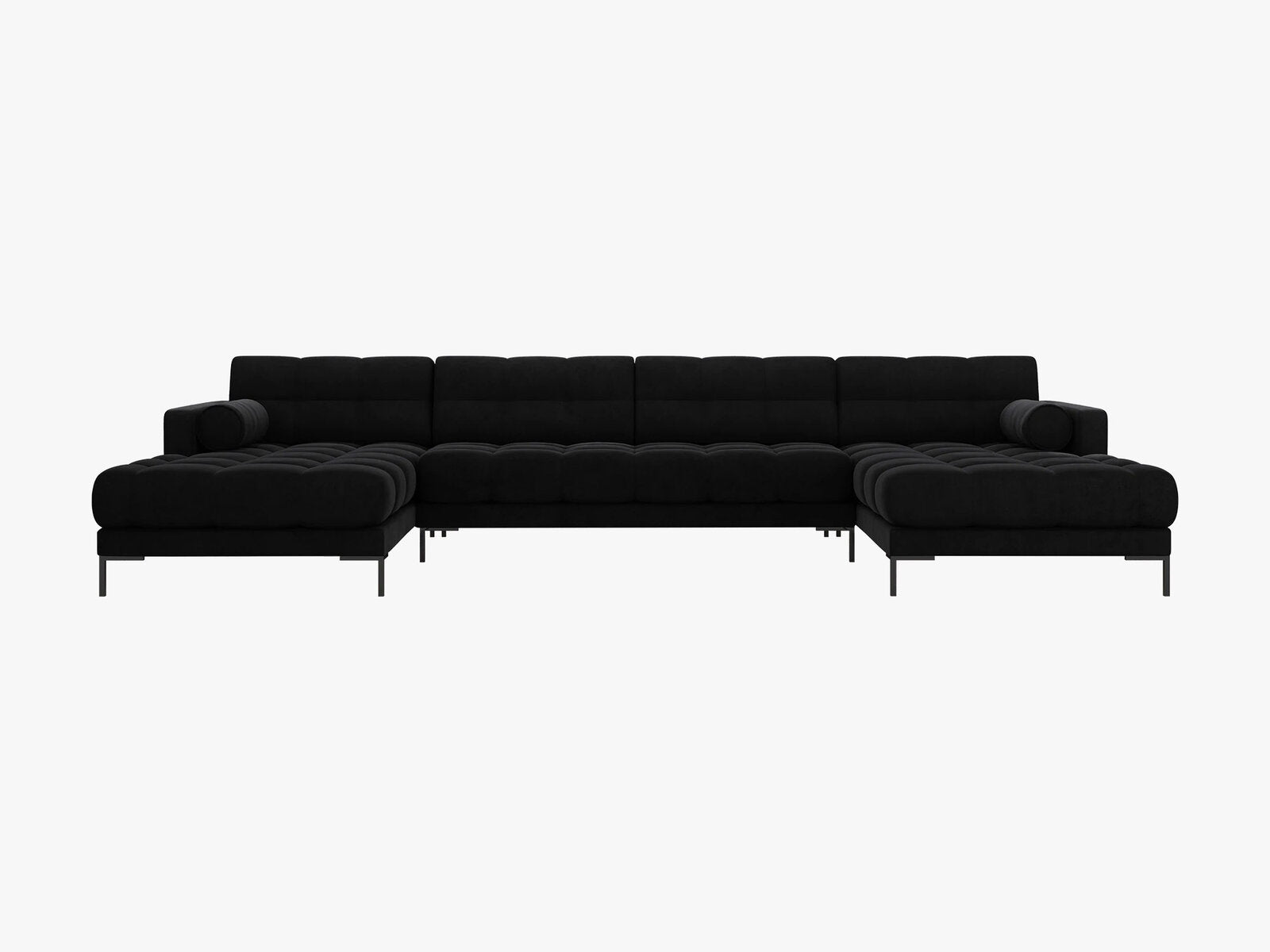 Micadoni Panorama-Sofa Mamaia 6-Sitzer Samt Bluvel Schwarz schwarze Beine