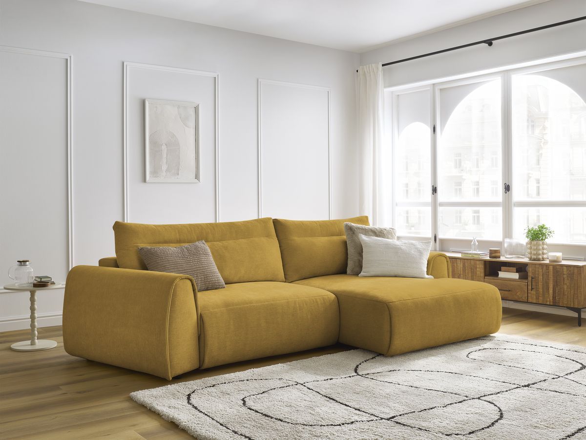 Bobochic Aden Ecksofa 293 × 152 cm Stoff Gelb Ecke rechts