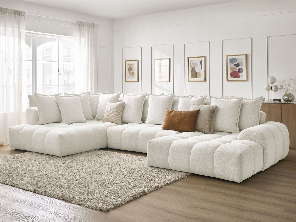 Bobochic Everest Wohnlandschaft, 14 Kissen Melange-Stoff Weiß Ecke rechts
