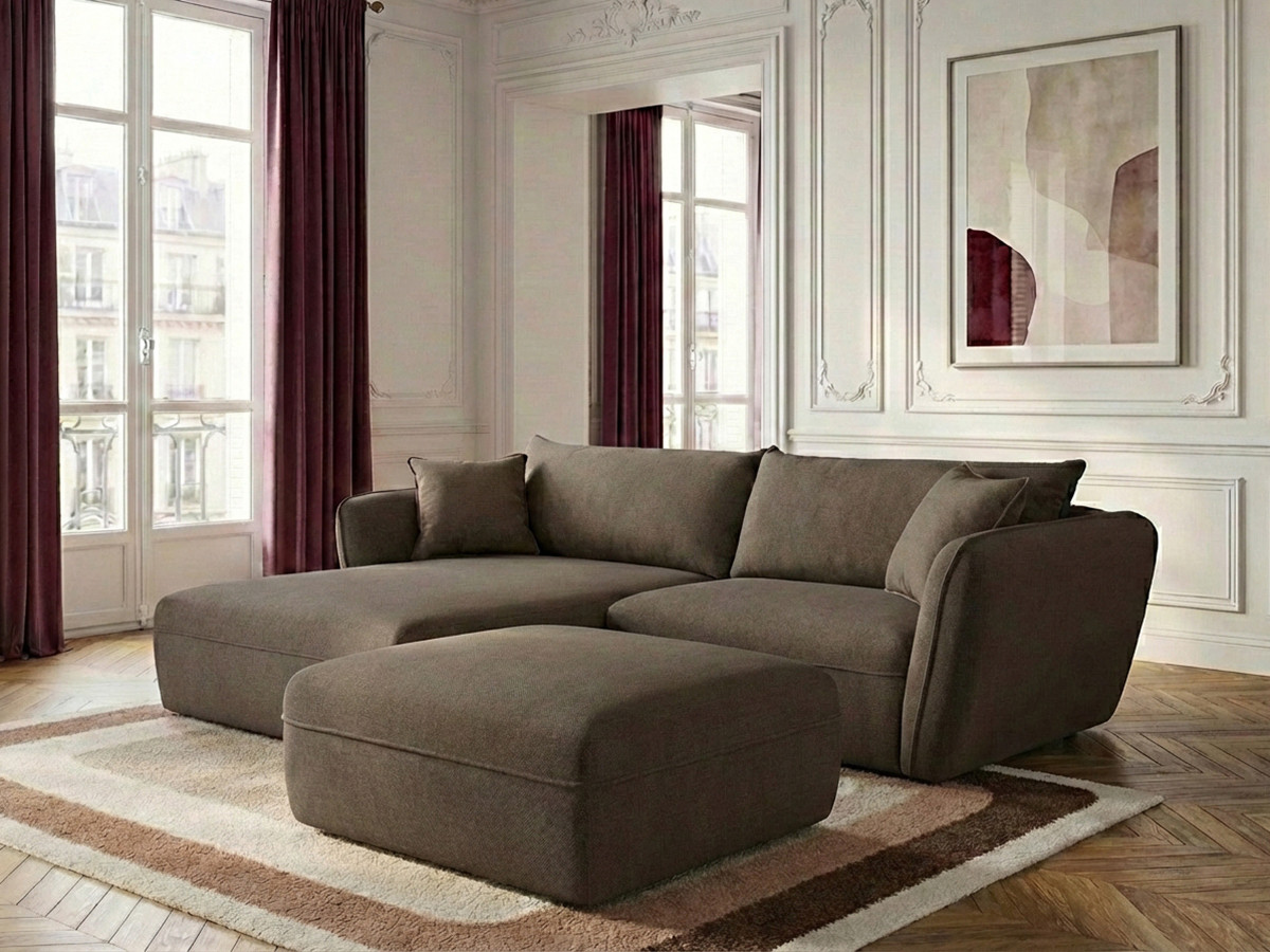 Bobochic Luigi Ecksofa mit Pouf Strukturstoff Taupe Ecke links