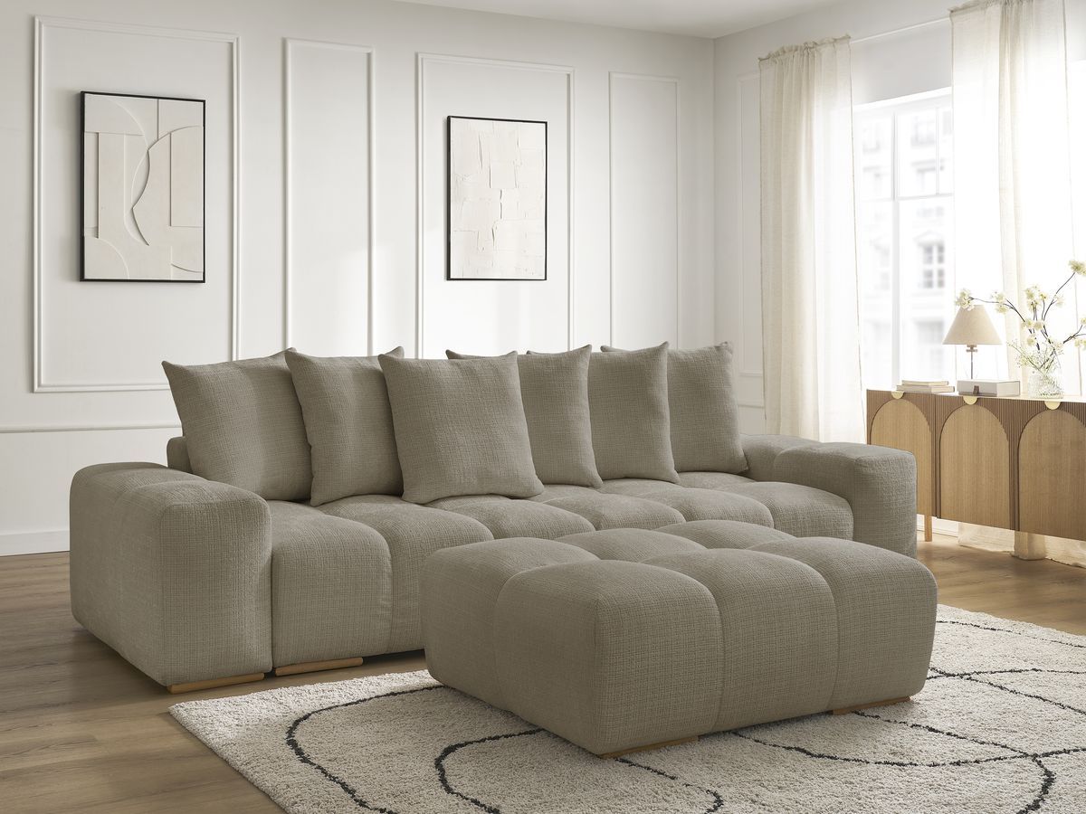 Bobochic Anakin Schlafsofa 3-Sitzer mit Bettkasten und Pouf, 6 Kissen Strukturstoff Taupe