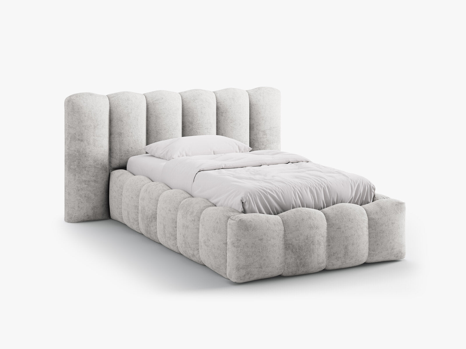 Micadoni Stauraumbett mit Kopfteil Lupine Chenille Perfect Harmony Hellgrau 90x200