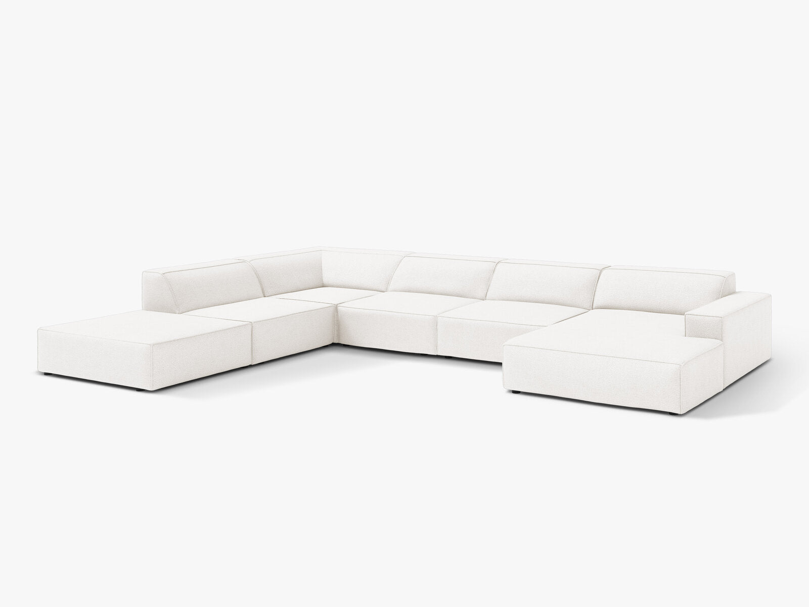 Micadoni Panorama-Ecksofa Jodie 7-Sitzer Links Boucle Baloo Weiß