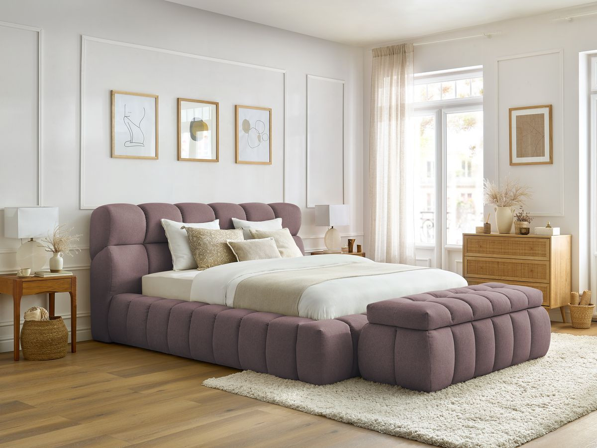 Bobochic Mont-blanc Polsterbett mit Bettkasten mit Bettbank Stoff Rosa, Liegefläche 140 × 190 cm