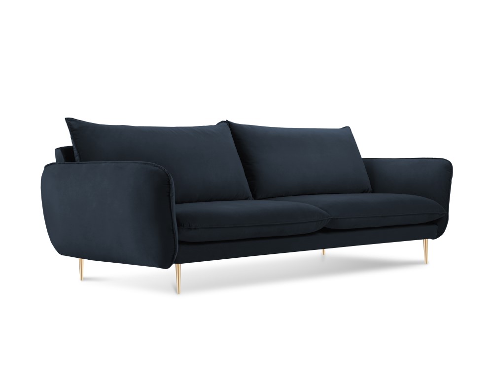 Cosmopolitan Design Sofa Vienna 3-Sitzer Samt Bluvel Dunkelblau Beine Gold