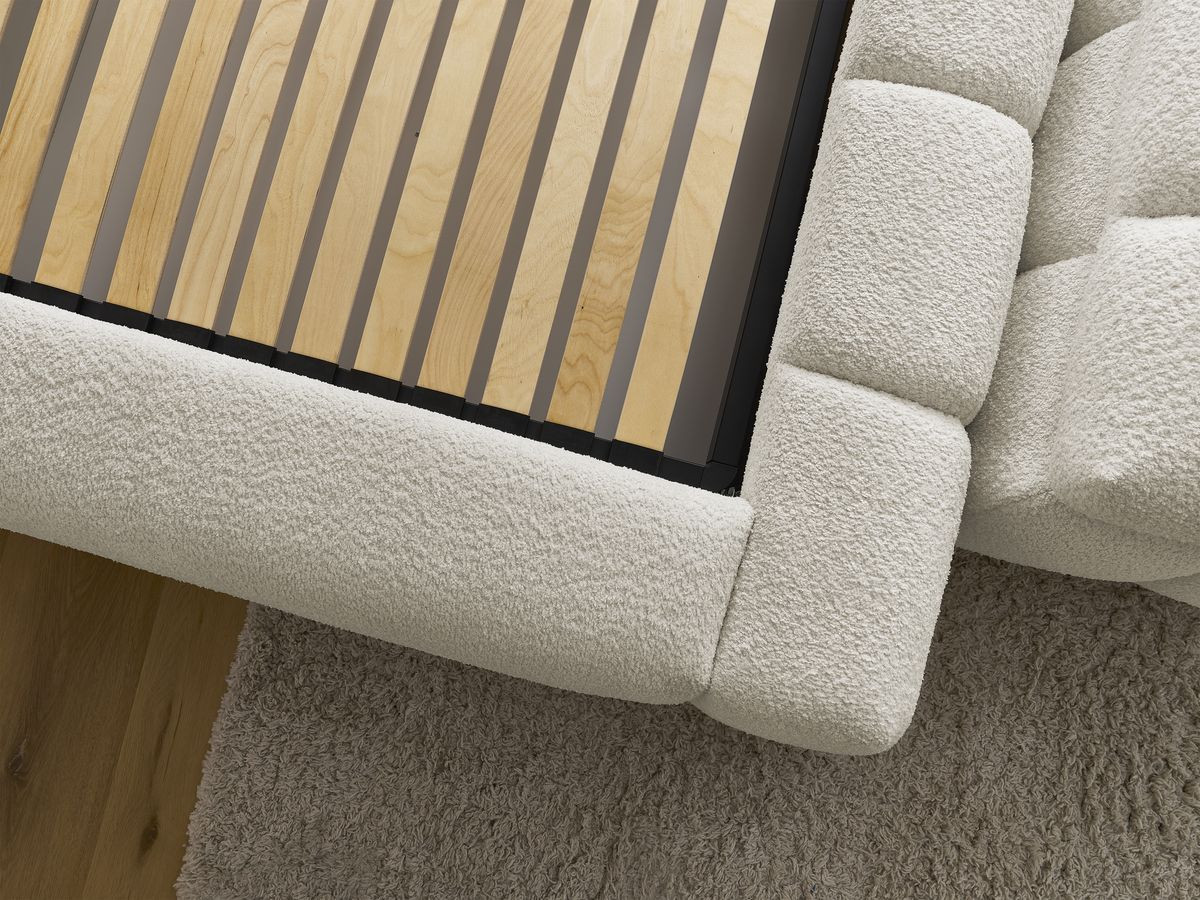 Bobochic Denali Polsterbett mit Bettkasten mit Bettbank Bouclé-Stoff Weiß, Liegefläche 180 × 200 cm