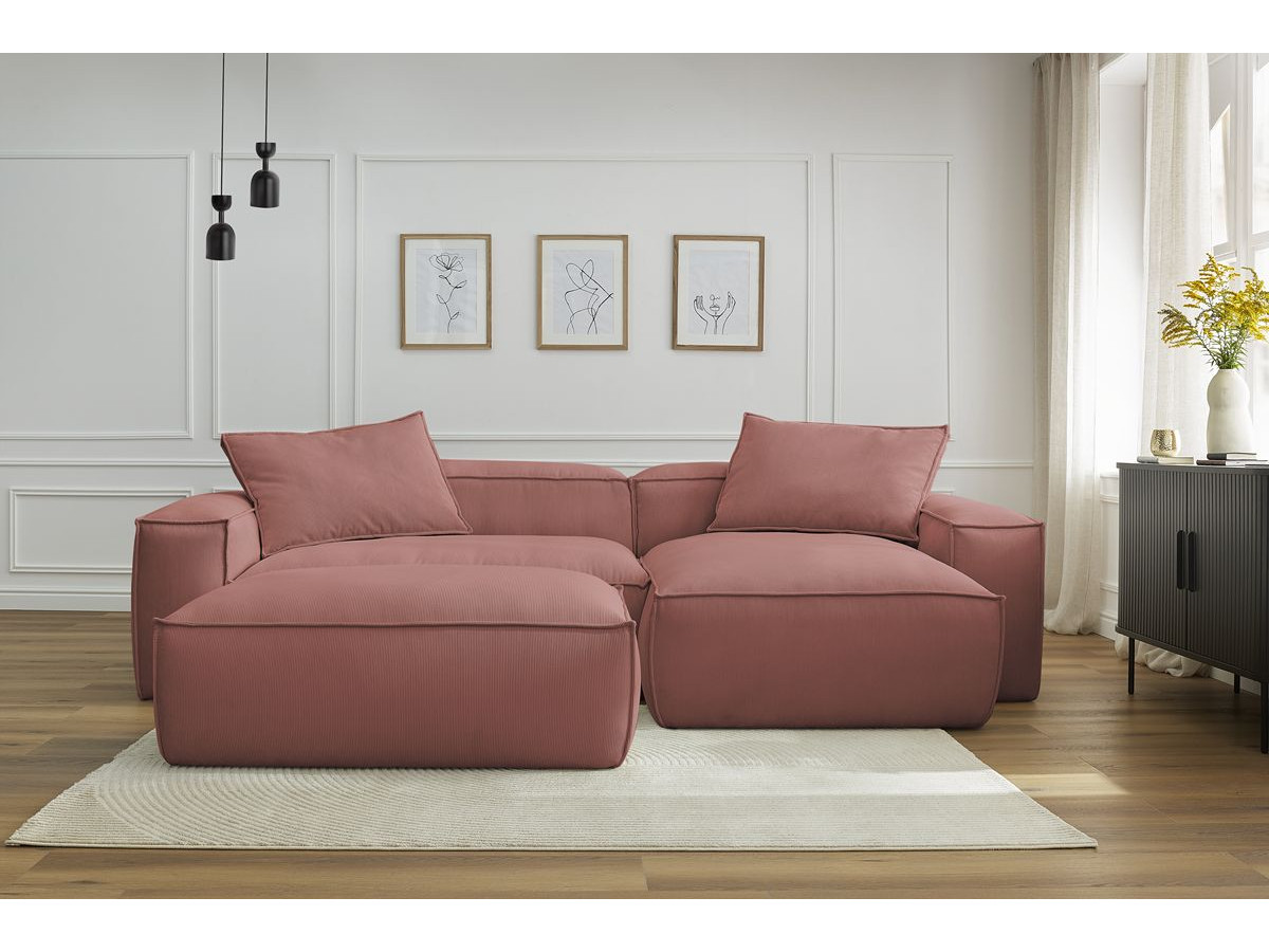 Bobochic Boheme Ecksofa mit Pouf Cordsamt Rosa
