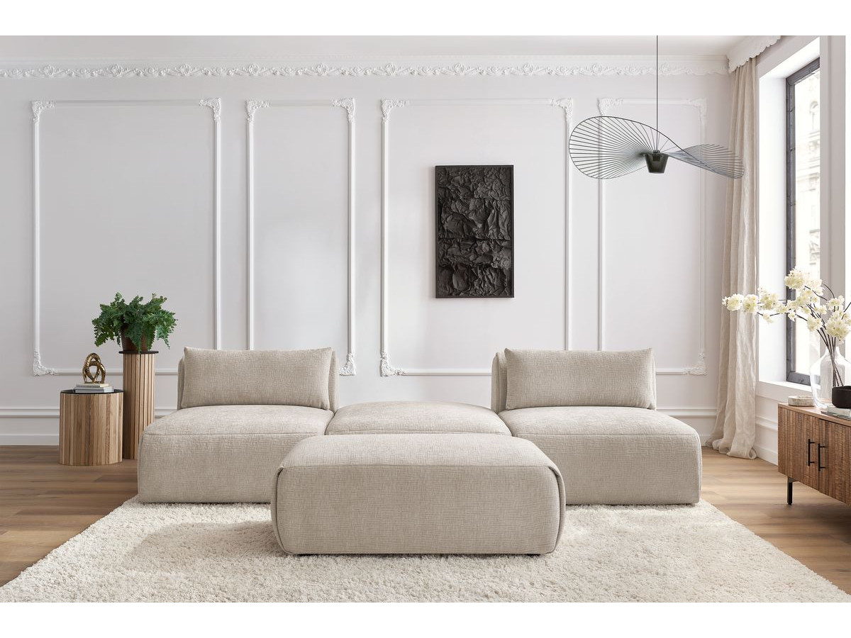 Bobochic Jeanne Sofa 4-Sitzer mit Pouf Strukturstoff Beige