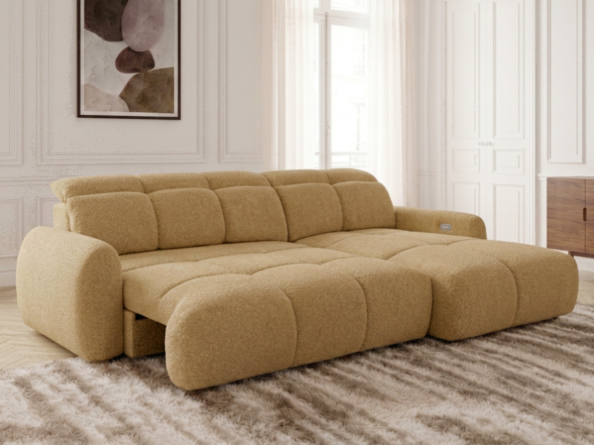 Bobochic Ruby Ecksofa mit Schlaffunktion und Bettkasten Chenille Gelb Ecke rechts