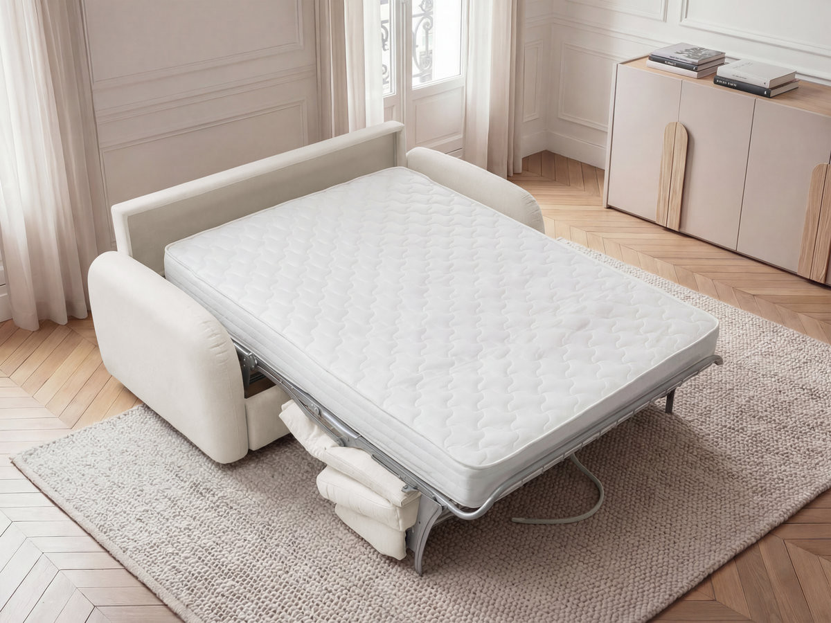 Bobochic Kenan Schlafsofa 3-Sitzer Stoff Beige, Liegefläche 140 × 196 cm