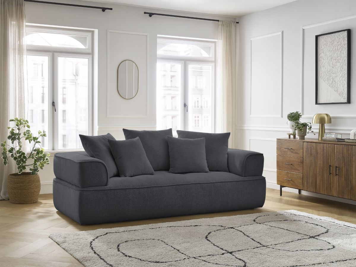 Bobochic Whesley Sofa 3-Sitzer Stoff Dunkelgrau